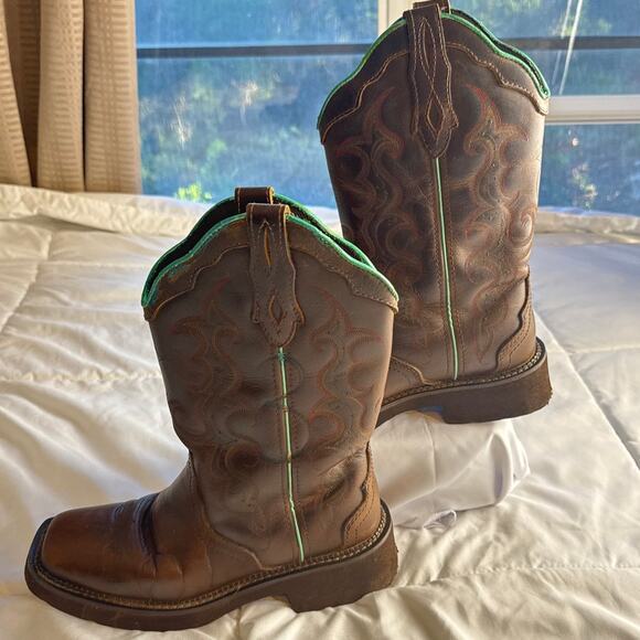 Justin GY2900 Women’s Western Cowboy Boots Brown Leather 8.5B Square Toe - Picture 3 of 7